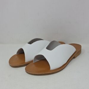 Slaye White Leather Slide Leather Sandals Size 37